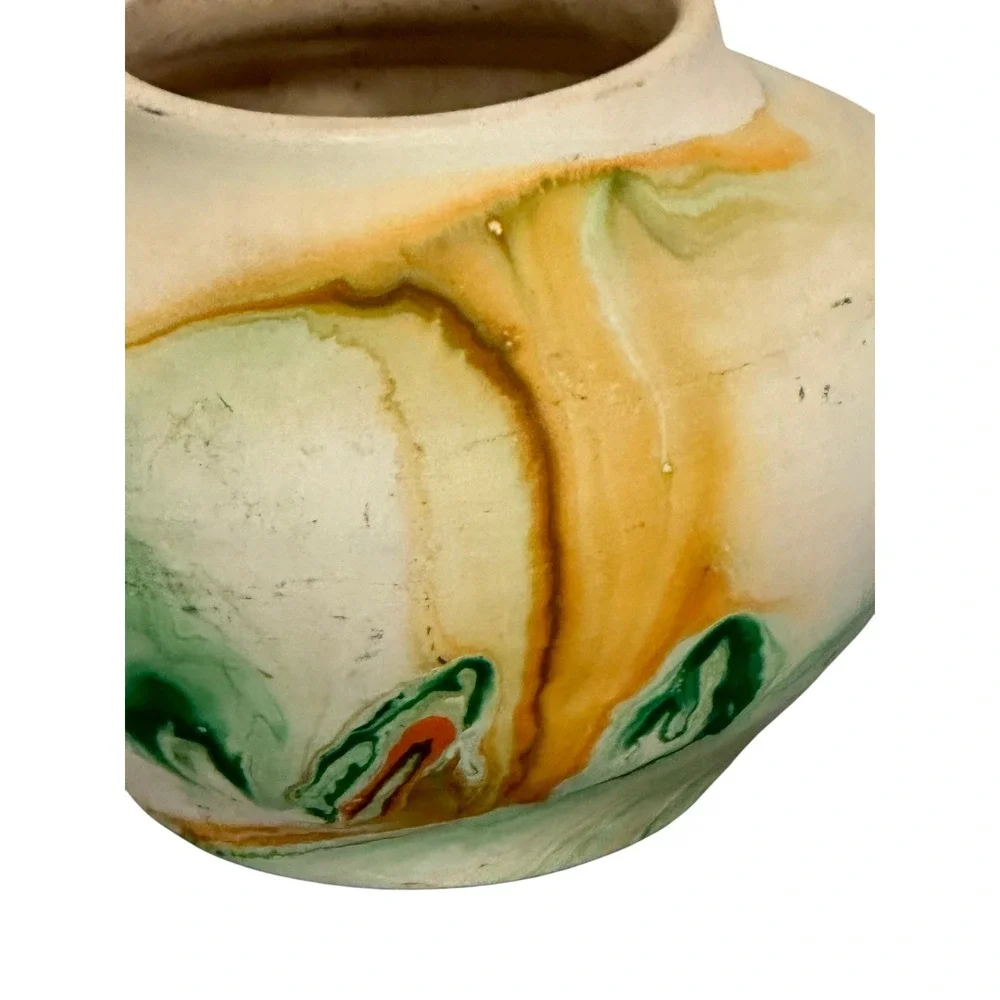 Vintage Nemadji USA Pottery Swirl Glaze Native‎ American Earth Tones Green Gold